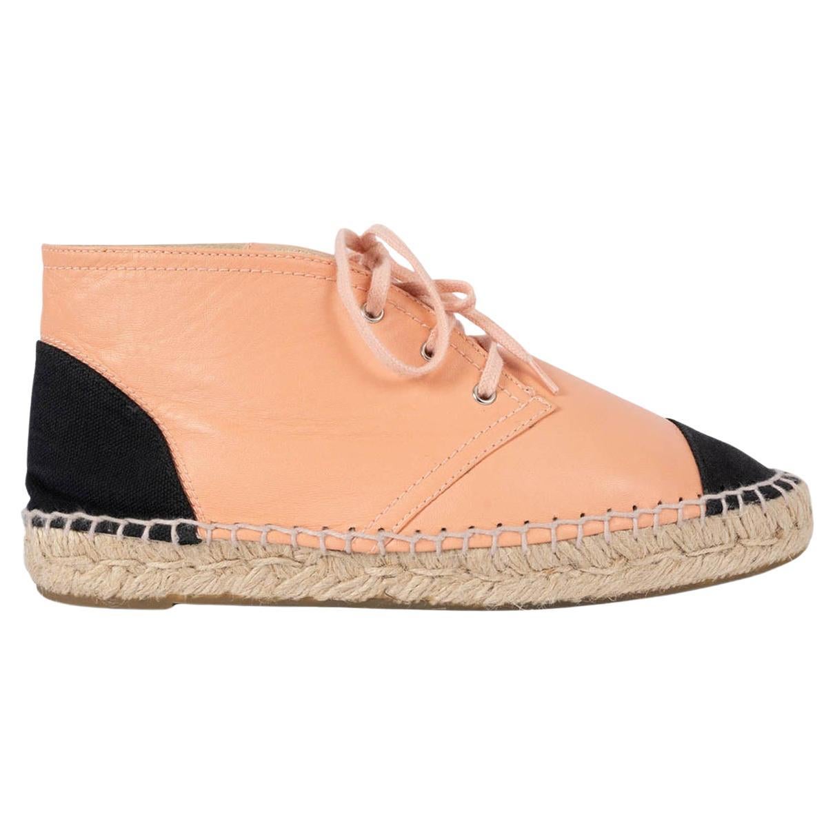 CHANEL salmon pink leather 2015 15C DUBAI ESPADRILLE Flats Shoes 37 fit 36.5 For Sale