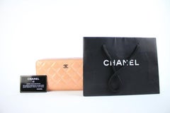 Chanel Salmon Quilted Patent Cc Zip Around 215508 Wallet