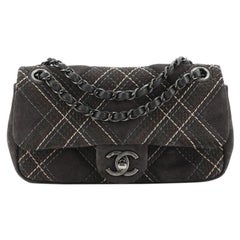 Chanel Saltire Flap Bag Stitched Suede Small