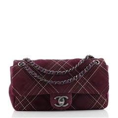 Chanel Saltire Flap Bag Stitched Suede Small