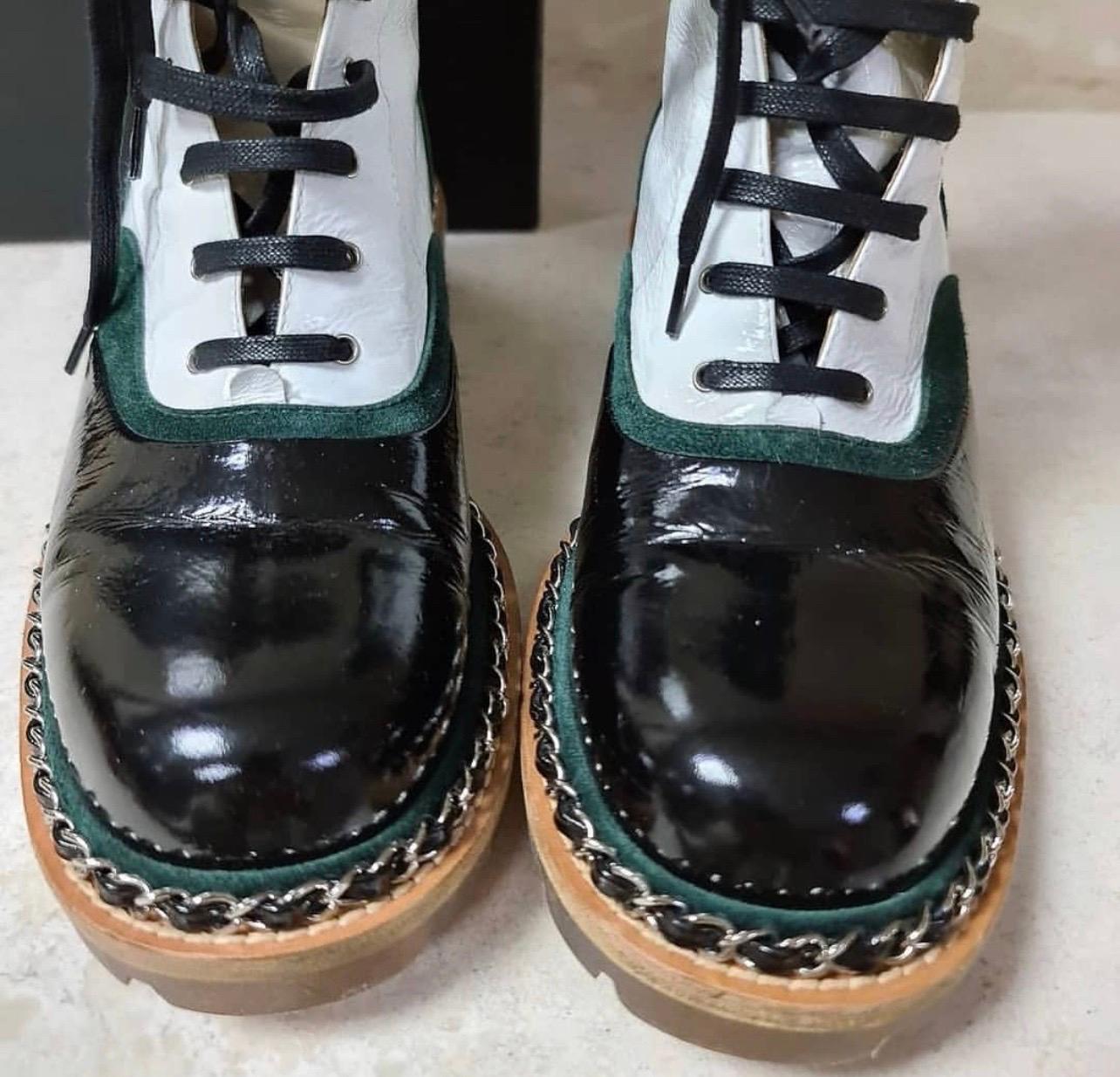 Black CHANEL Salzburg 2015 Suede Patent Calfskin Boots 