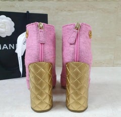Chanel Salzburg Pink Textile Ankle Boots Booties