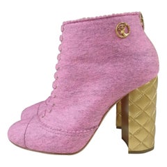 Chanel Salzburg Pink Textile Ankle Boots Booties