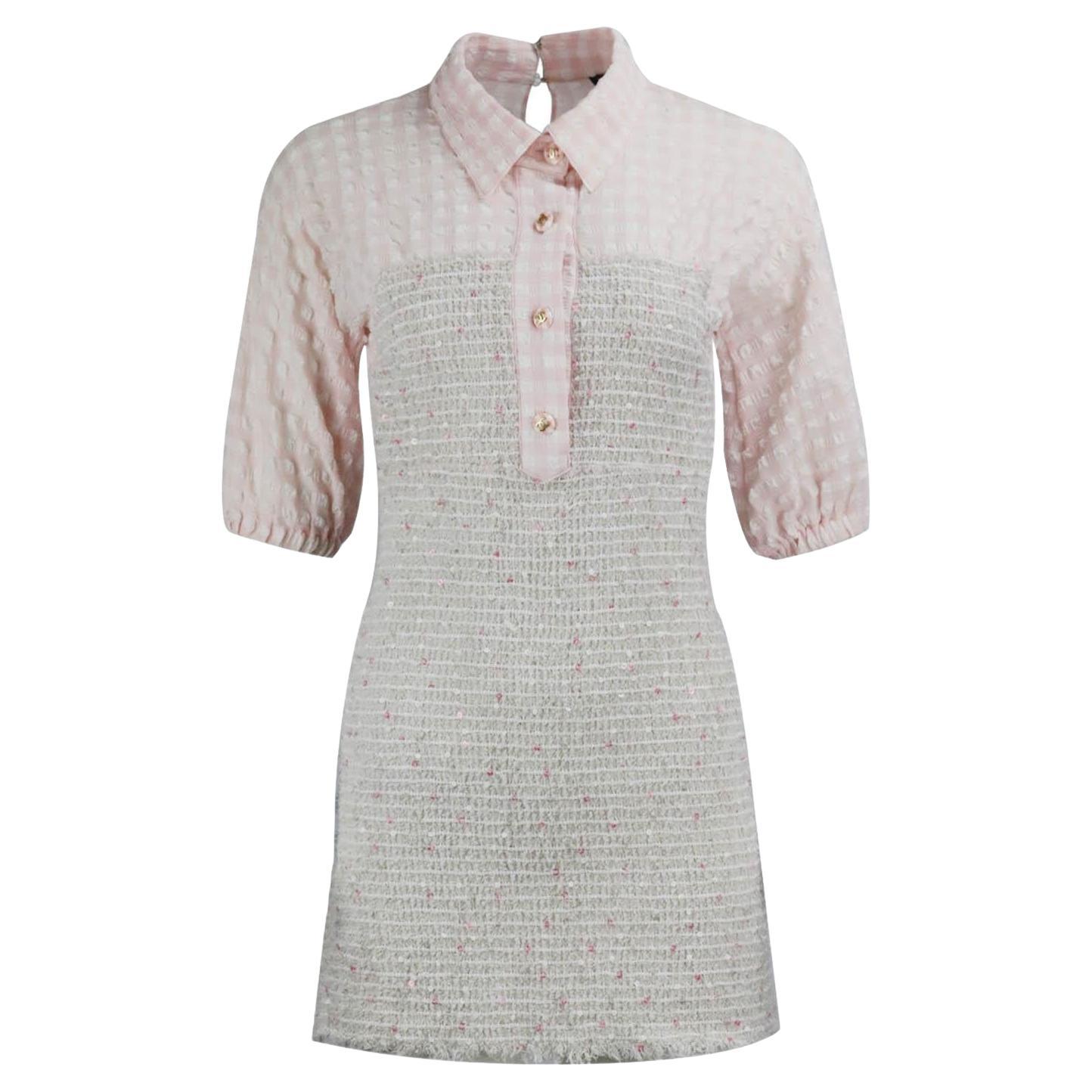 Chanel Sample Cotton Blend Tweed Mini Dress Fr 38 Uk 10 at 1stDibs