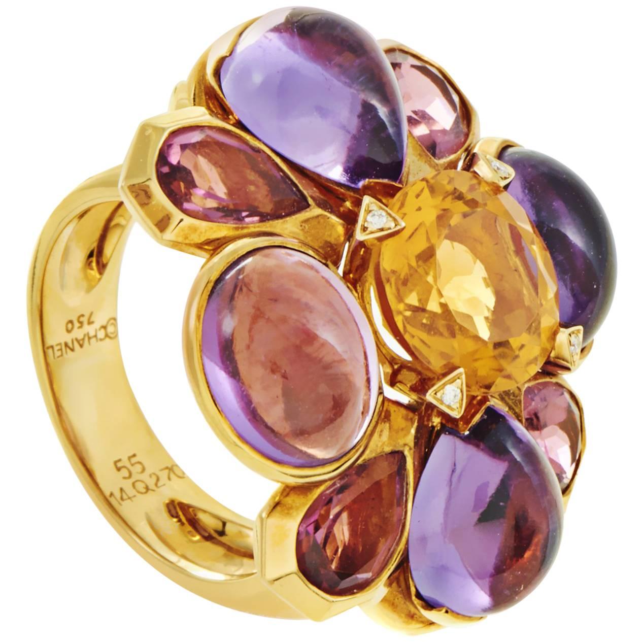 Chanel San Marco Women's 18 Karat Yellow Gold Multi-Gemstone Cocktail Ring