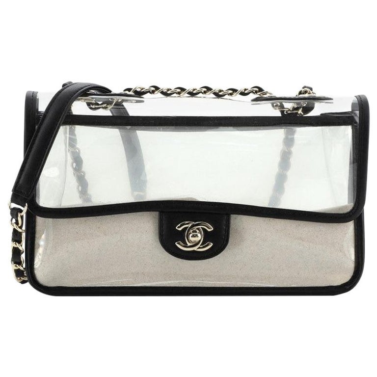 Chanel Lambskin PVC Sand By The Sea Flap Bag With Pearl Strap