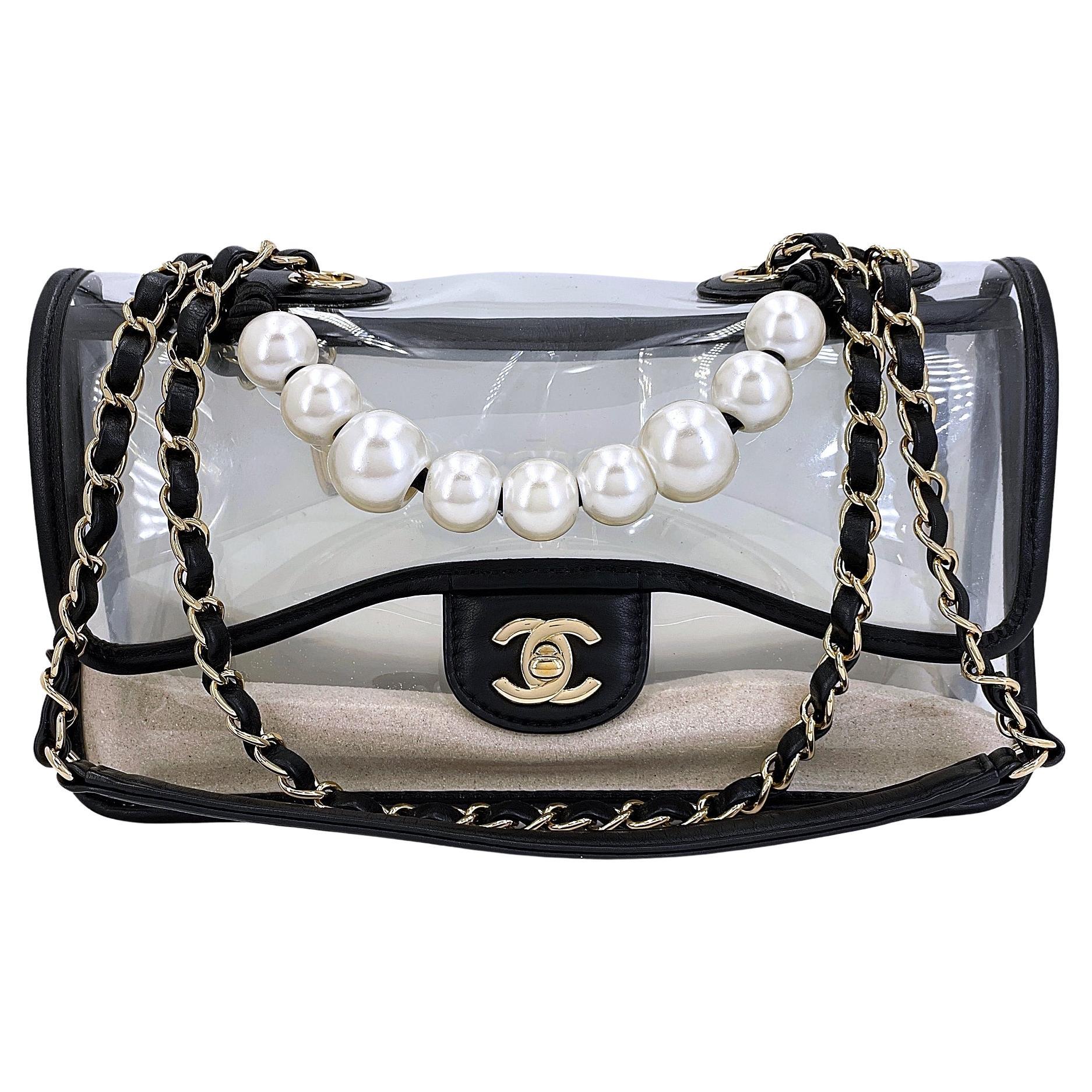 Sac à rabat Chanel Sand by the Sea Pearl and PVC 67873 en vente
