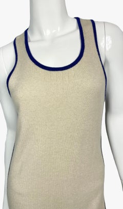 Chanel sand cashmere tank kangaroo pocket dress with blue piping, 2010s