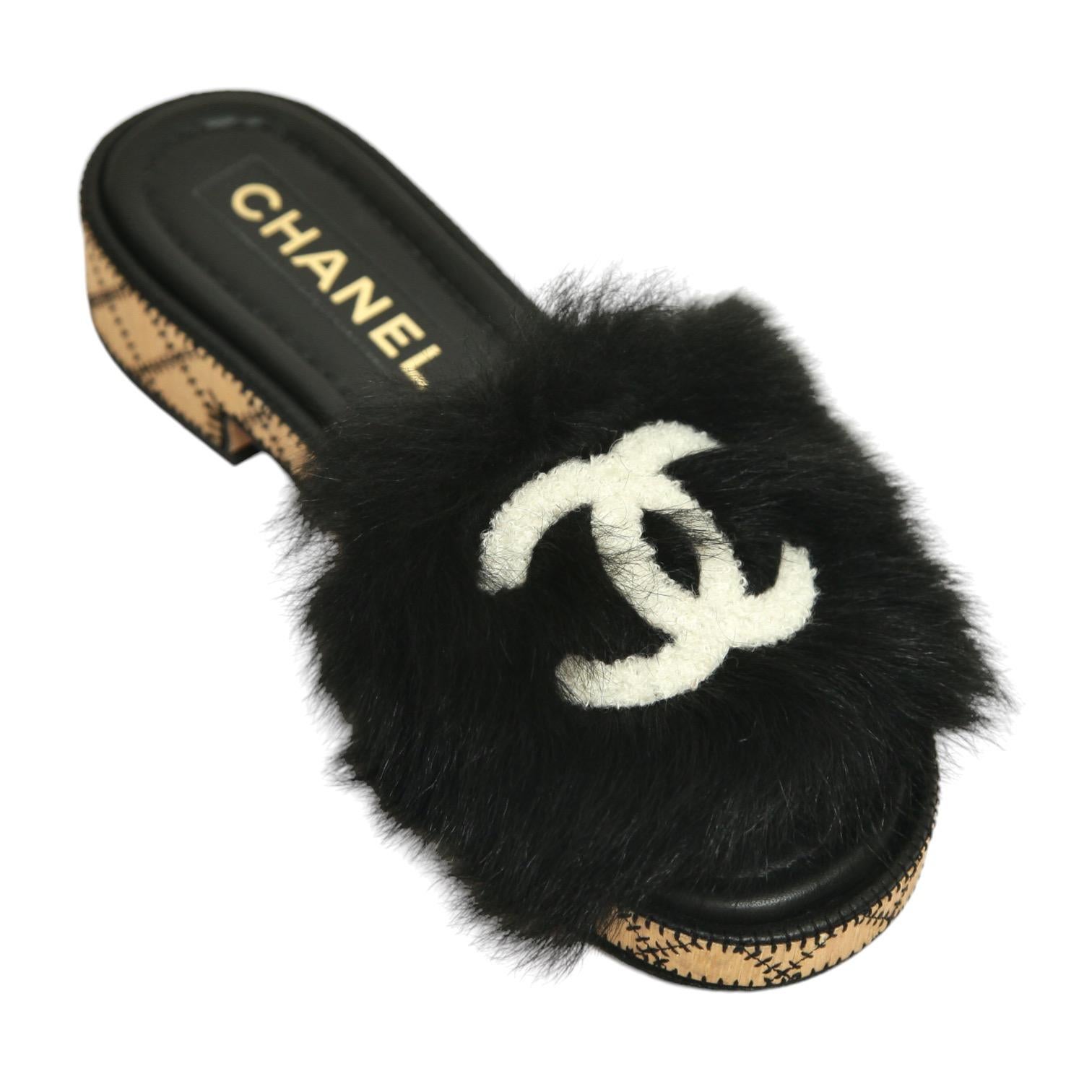 Mink chanel slides best sale