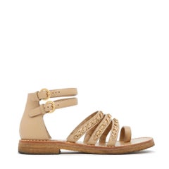 Chanel Sandales FR36.5 Beige Leather Chains Classic Sandals Flats UK4 US6 Box