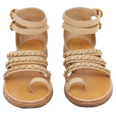 Chanel Sandales FR36.5 Beige Leather Chains Classic Sandals Flats UK4 US6 Box