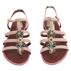 Sandales Chanel FR38 rose tweed ornées de bijoux taille US 8