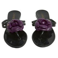 Chanel Mules Camelia Chaussures plates noires violettes à rabat UK3.5 US6