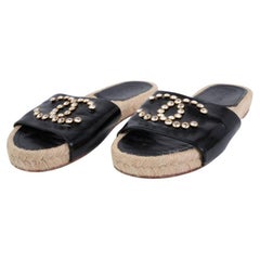 Chanel Sandale Crystal CC Espadrilles Schwarz