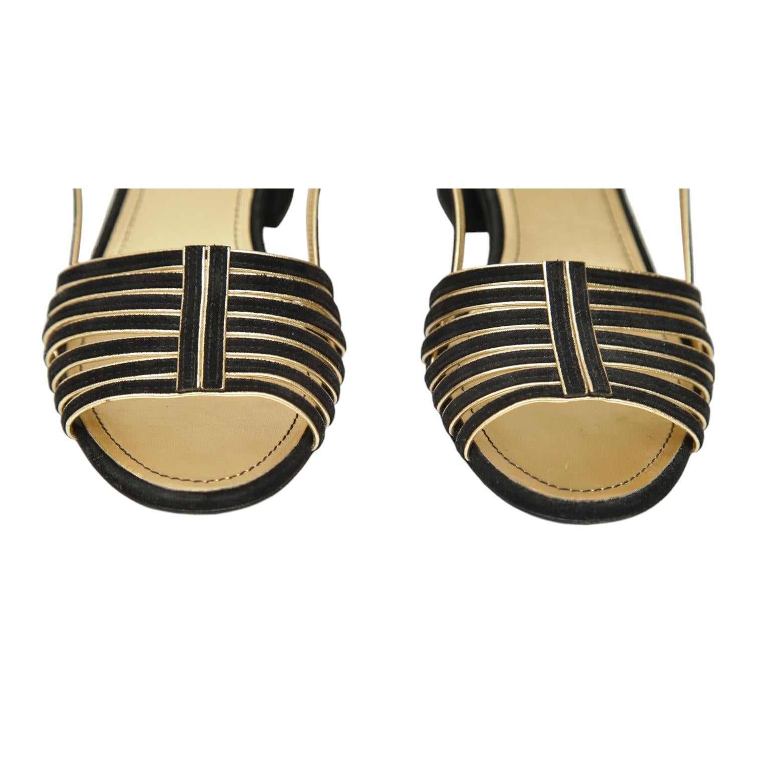 CHANEL Sandals Black Suede Gold Leather Strappy Slingbacks CC Heels Sz 38 2021 1