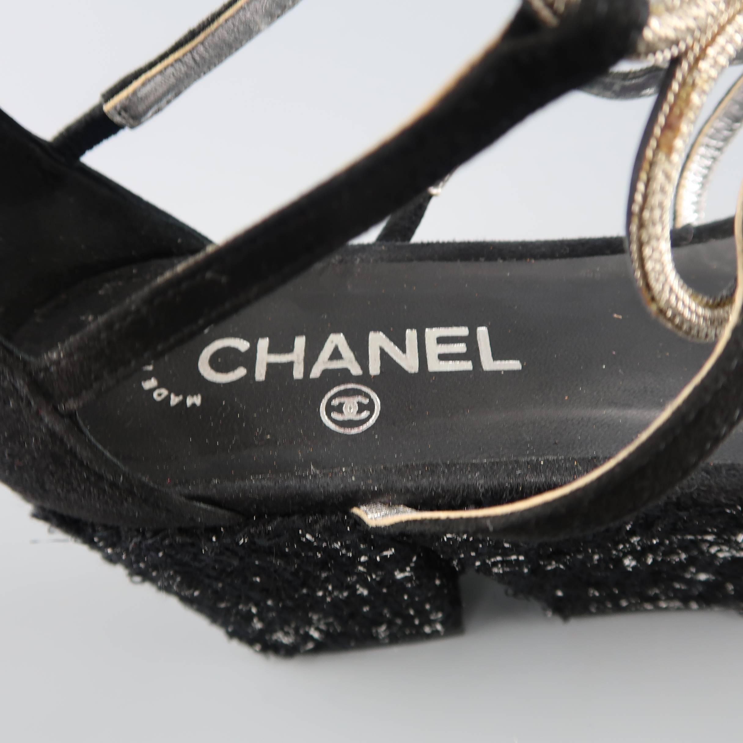 Chanel Size 10 Black Suede and Metal Gladiator Platform Wedge Pump Sandals  3