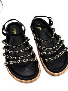CHANEL Sandals with the iconic chain straps in black leather, size 41.5, 2020s