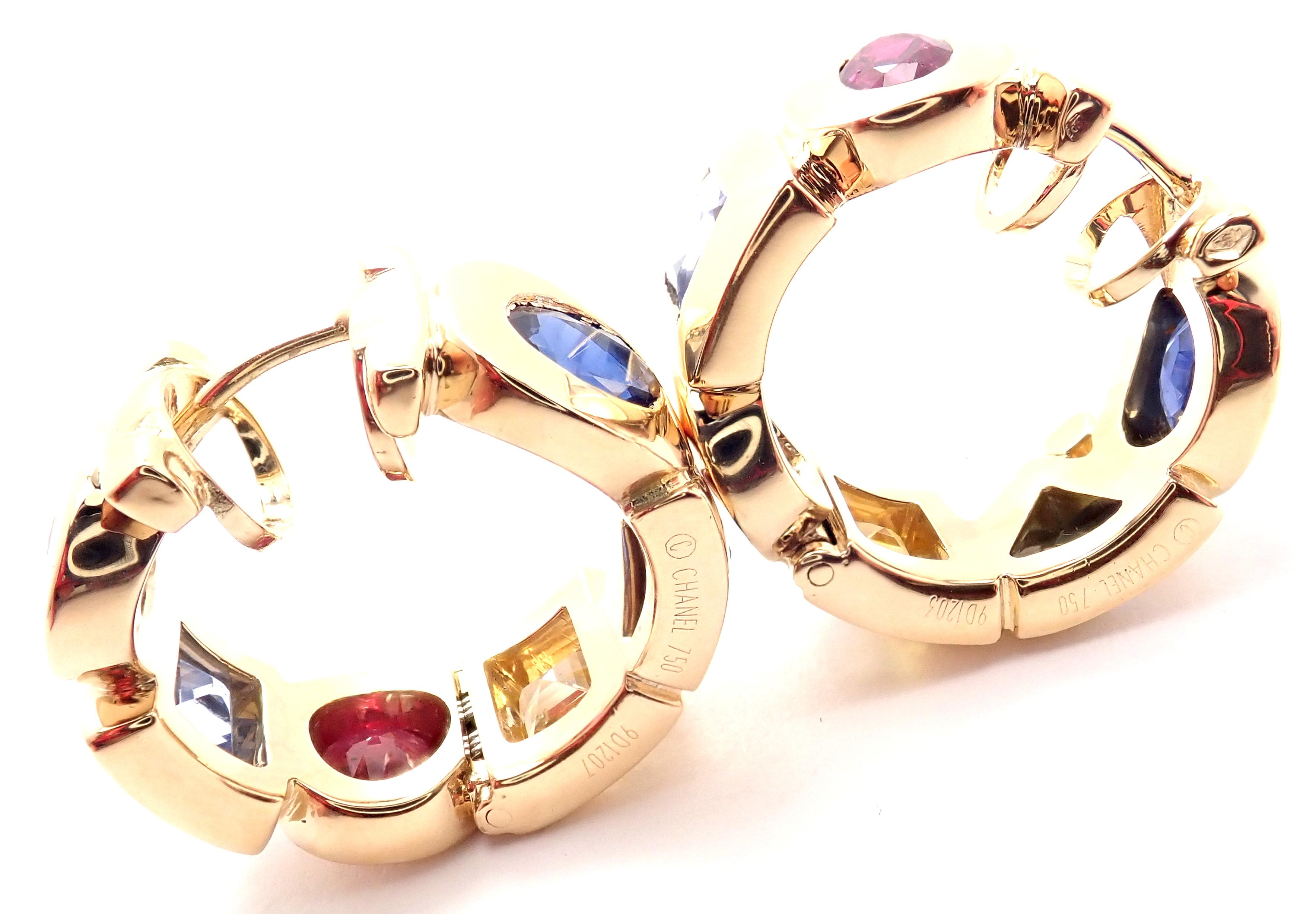Chanel Sapphire Ruby Citrine Yellow Gold Hoop Earrings 5