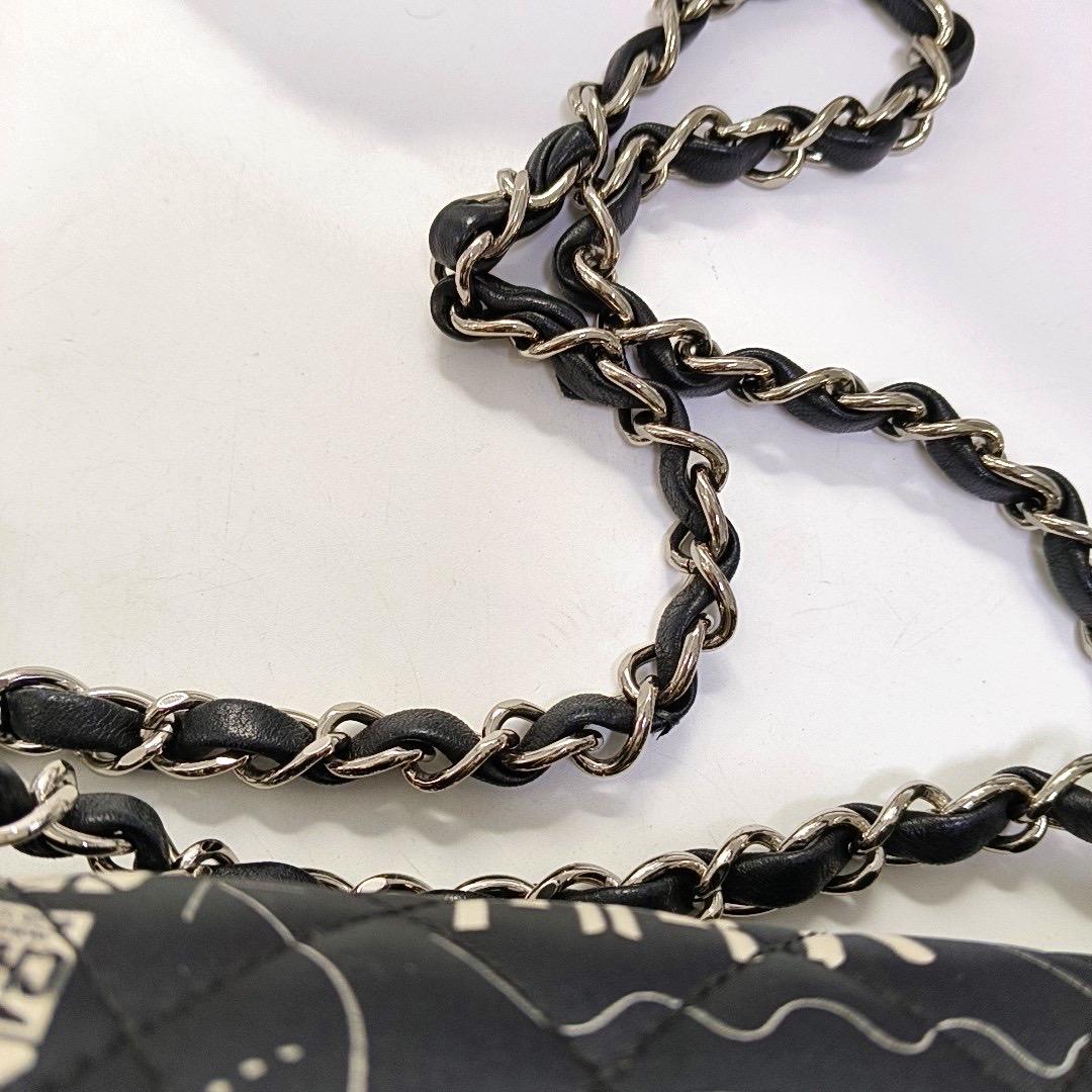 Chanel Satin Airline Printed Medium Double Flap Bag Black and White 10