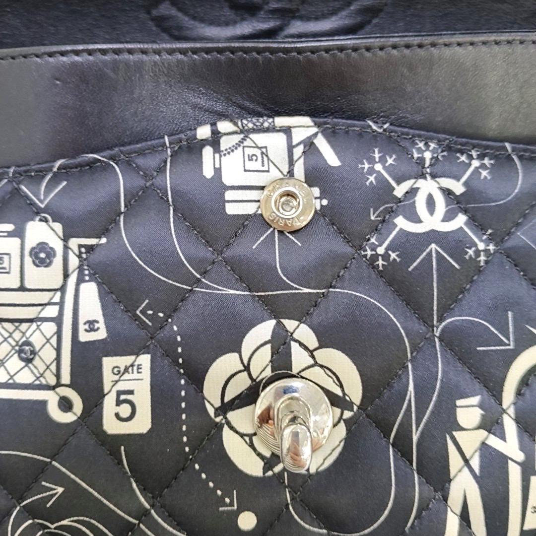 Chanel Satin Airline Printed Medium Double Flap Bag Black and White 3