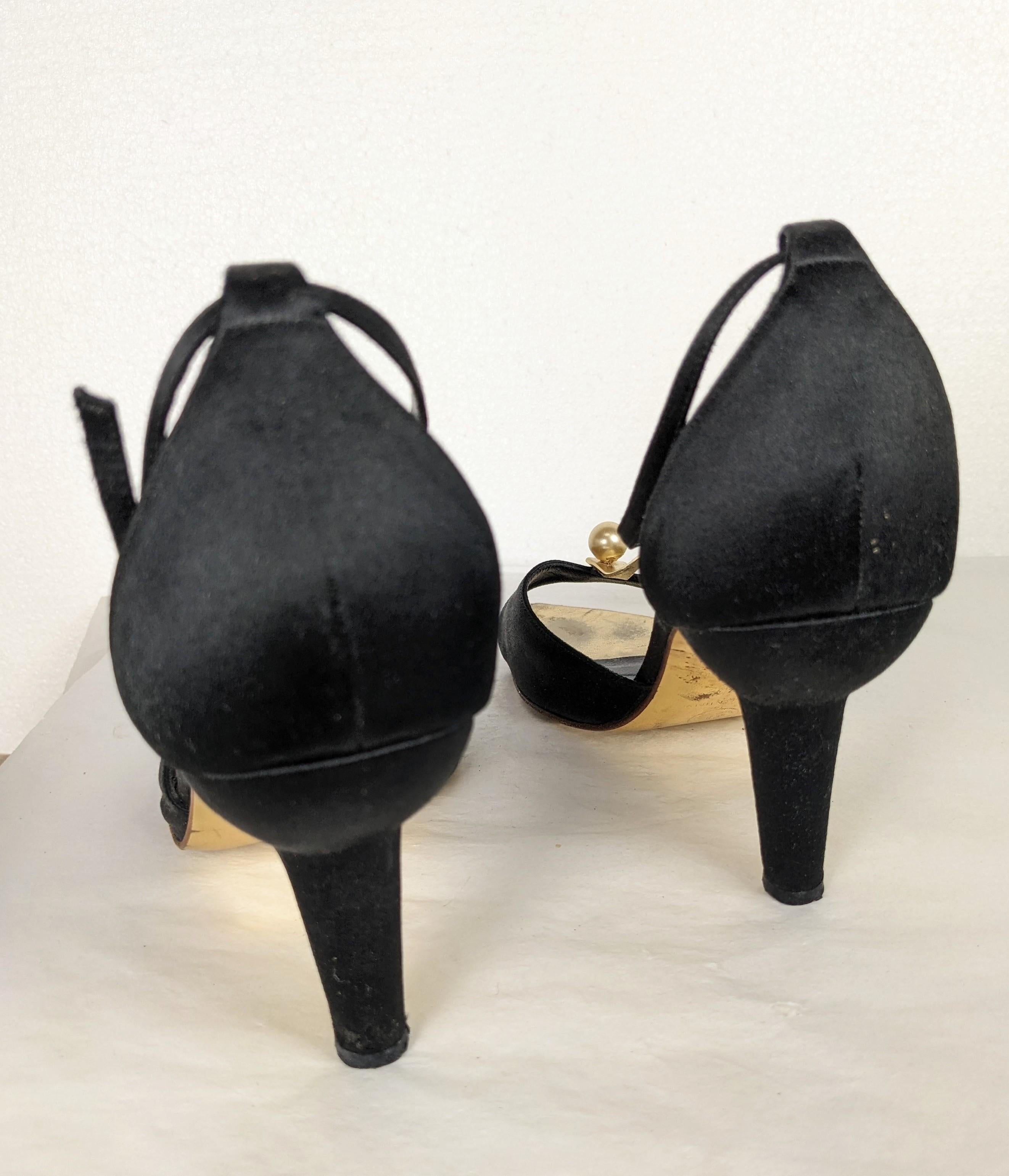 Chanel Satin and Pearl T Straps, 37.5 For Sale 1