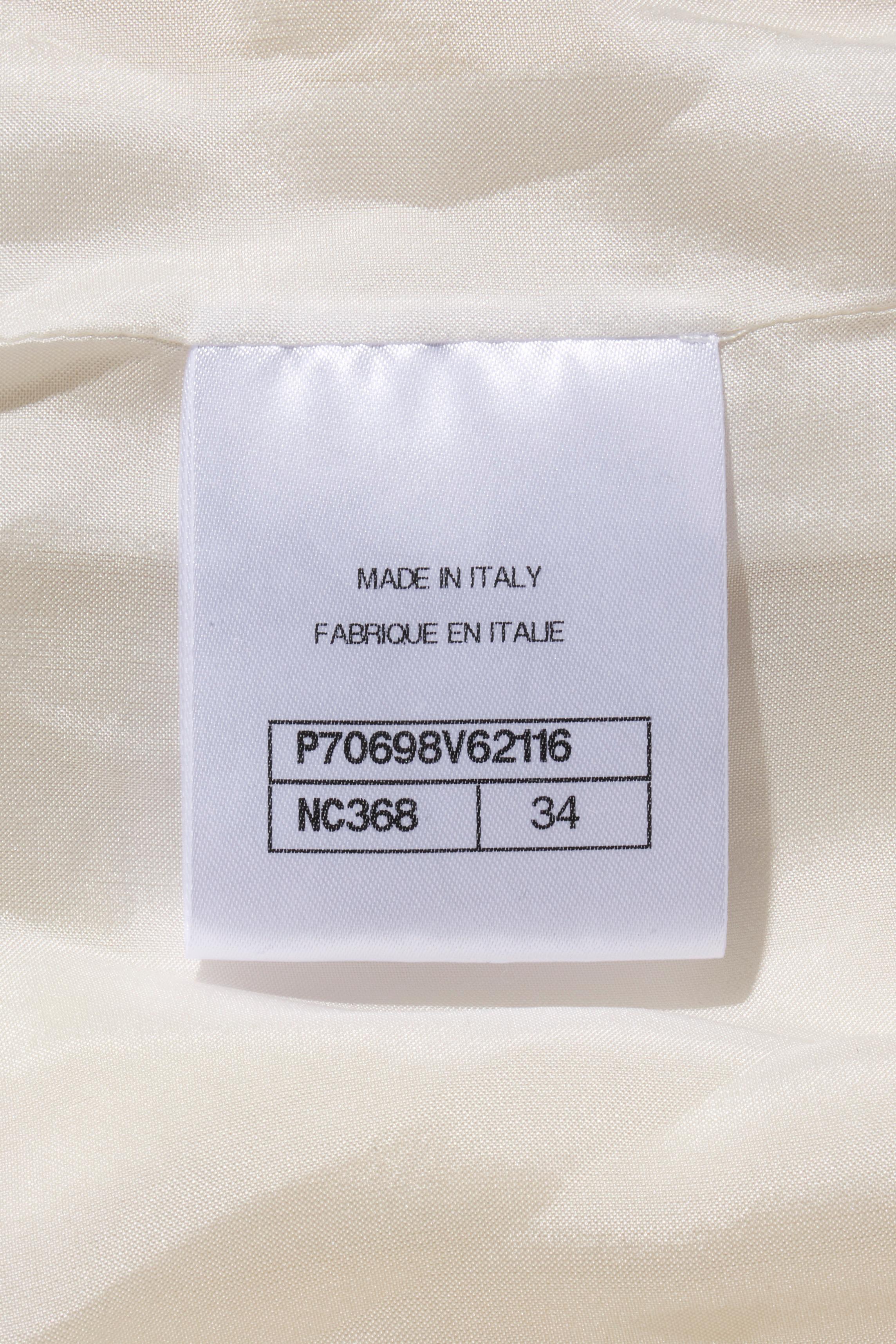 Chanel Satin Bomber Jacket Spring/Summer 2021 Ecru with Black Collar FR 34 NWT For Sale 10