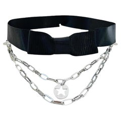 Chanel Satin Bow Belt With Star 'CC' Logo Chains