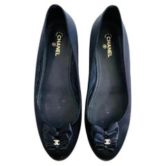 Chanel Satin Bow & Crystal 'CC' Logo Ballet Flats