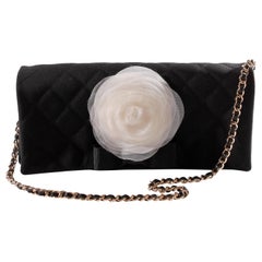 Chanel Satin Camellia Clutch Bag - black/white/silver