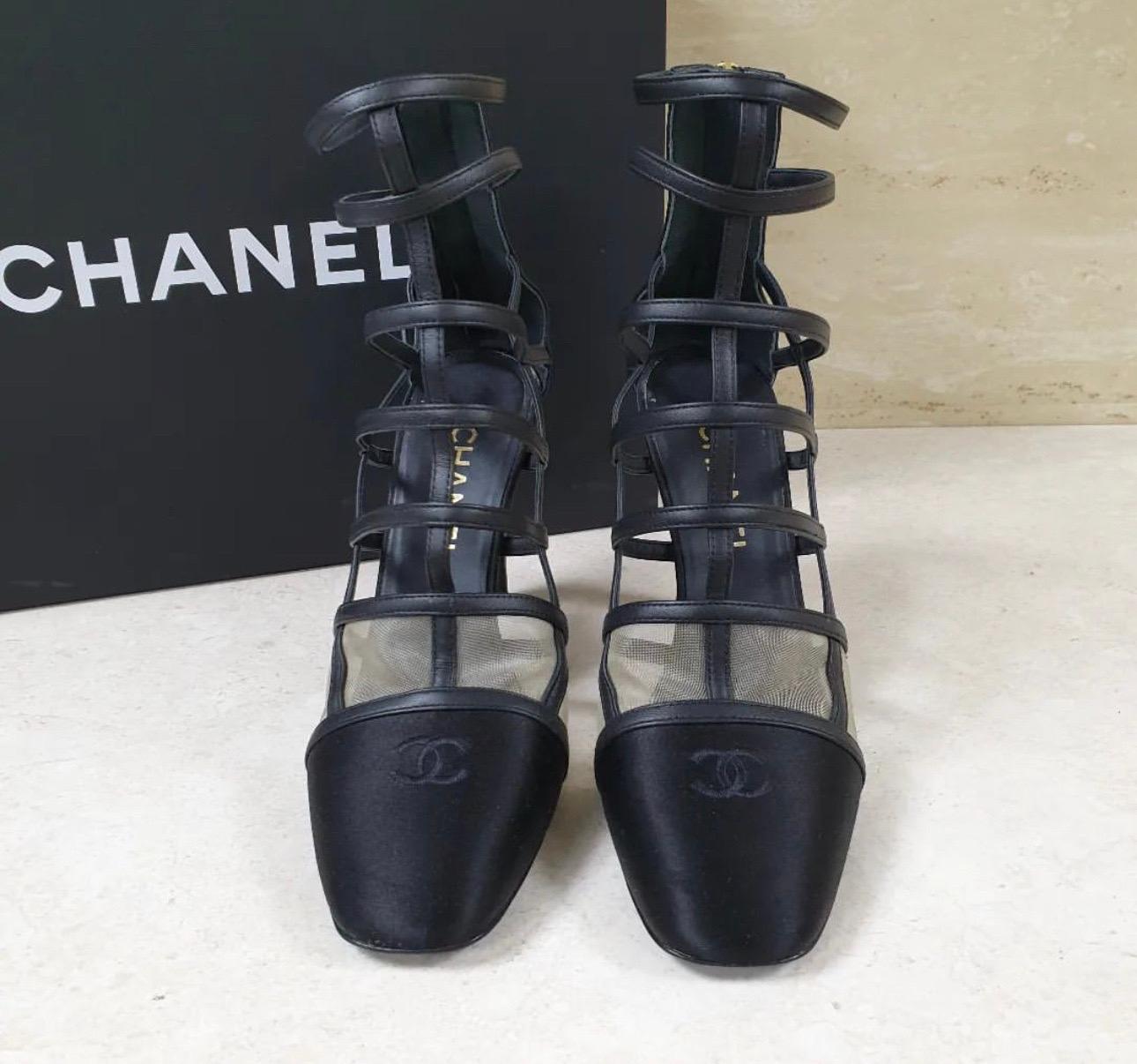 Chanel Satin CC logo Toes Leather Sandals For Sale 4