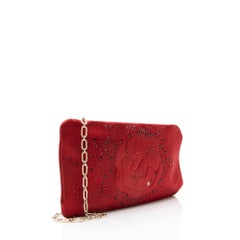 Chanel Satin Crystal Embellished Camellia Clutch on Chain