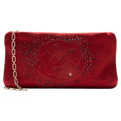 Chanel Satin Crystal Embellished Camellia Clutch on Chain