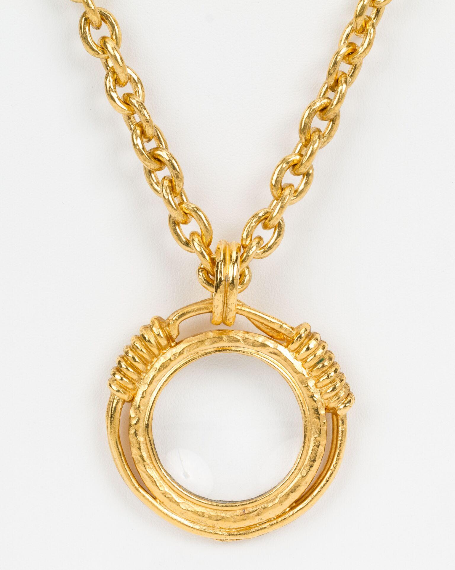 Chanel Satin Gold 80s Magnifier Necklace For Sale 2