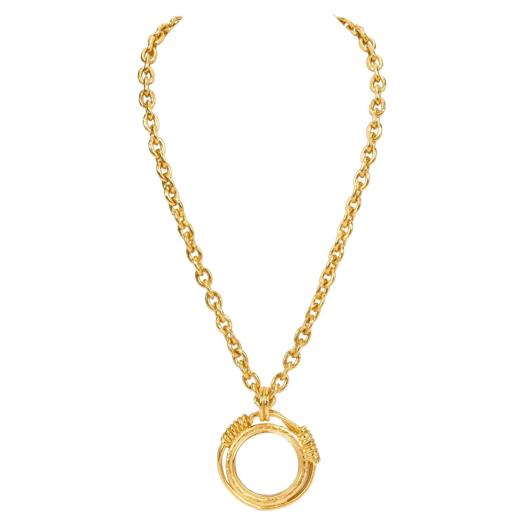 Chanel Satin Gold 80s Magnifier Necklace For Sale