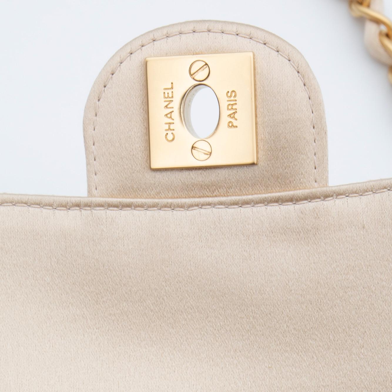 Chanel Satin Gold Timeless Classic Mini Flap Bag (Circa 2003) In Good Condition In Montreal, Quebec