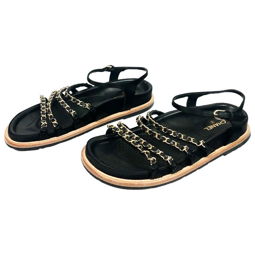 Chanel Leather Chain Slides Sandals Flats 37 – STYLISHTOP
