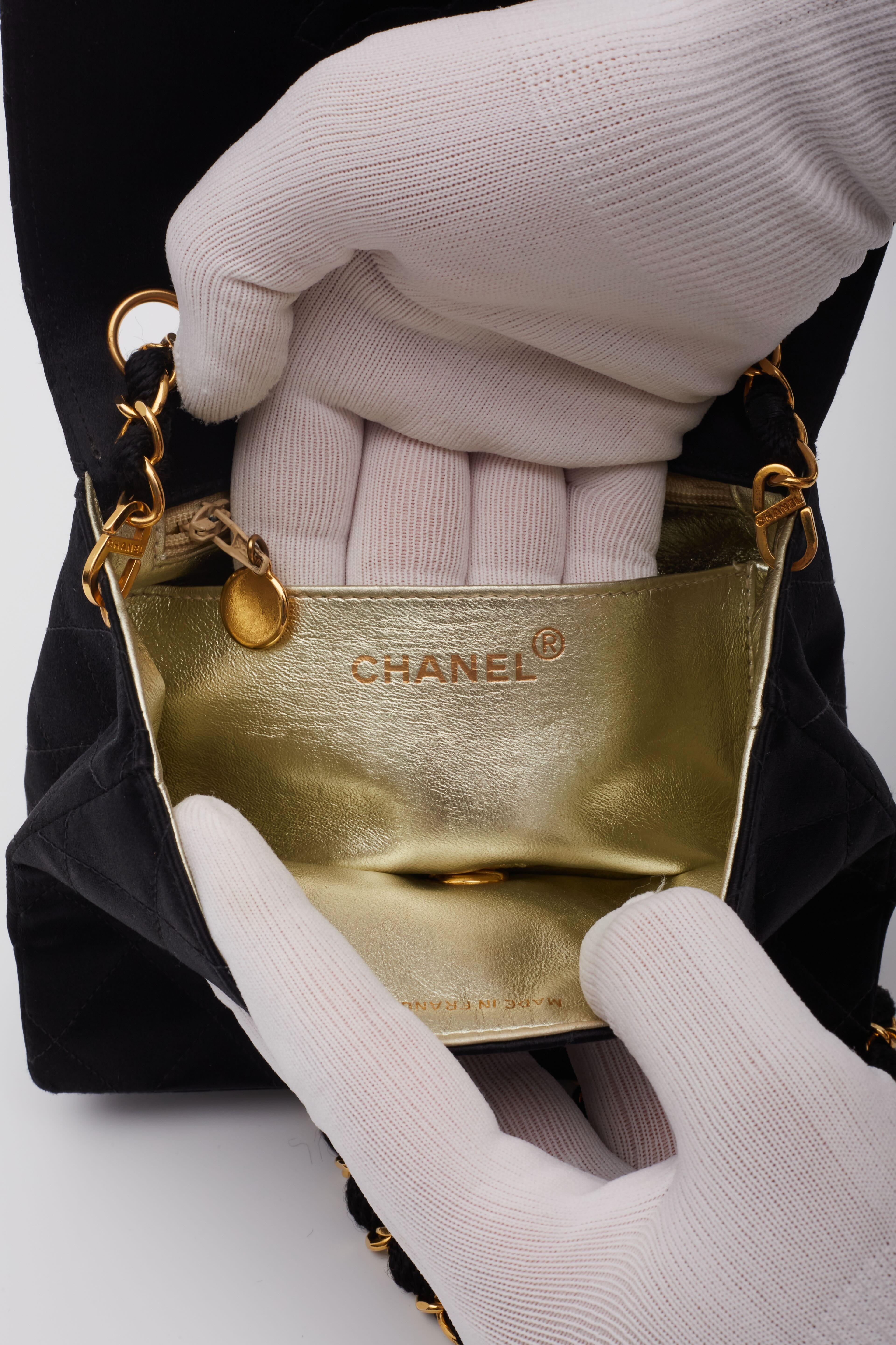 Chanel Satin Quilted Black Square Mini Flap Bag For Sale 8