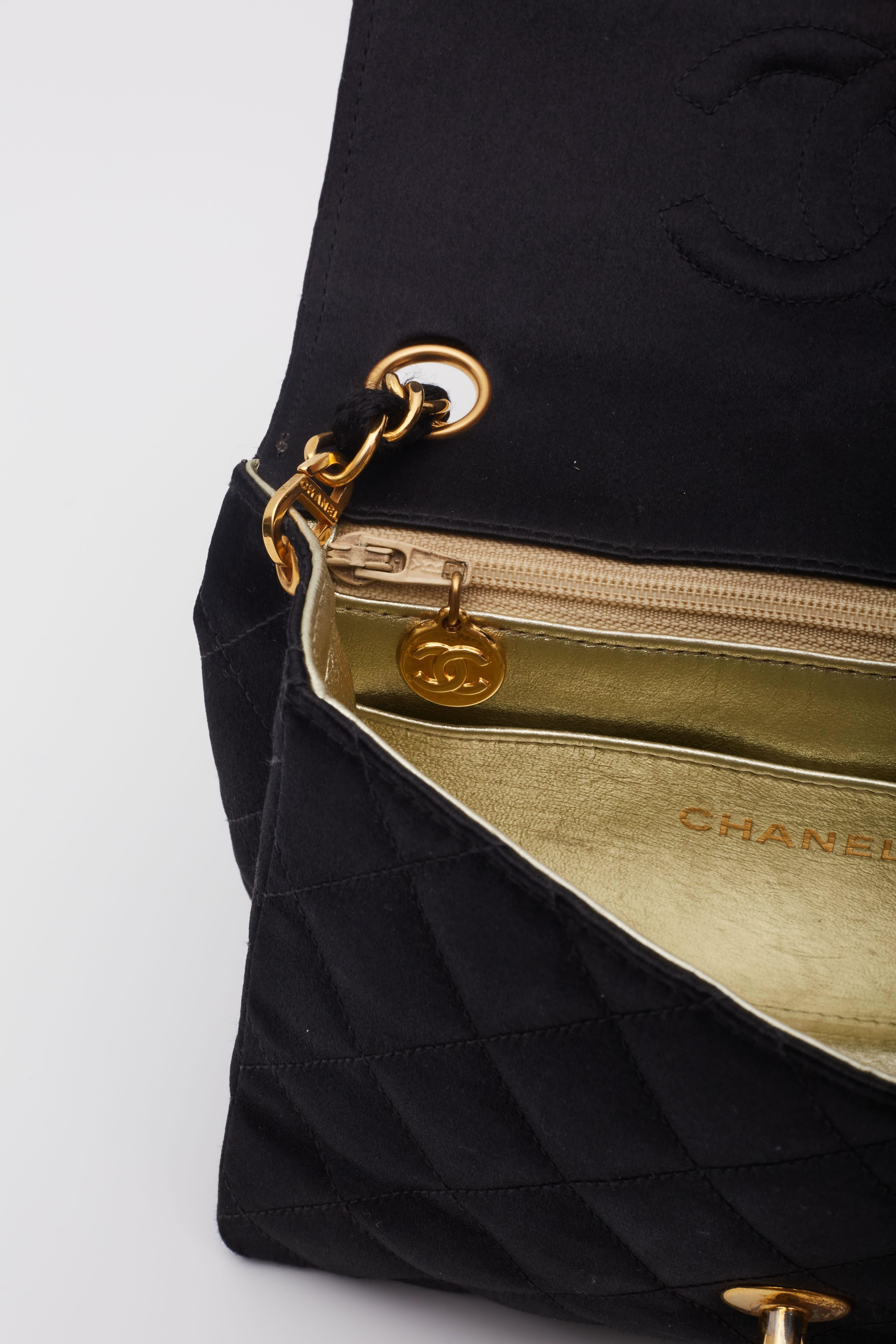 Chanel Satin Quilted Black Square Mini Flap Bag For Sale 9
