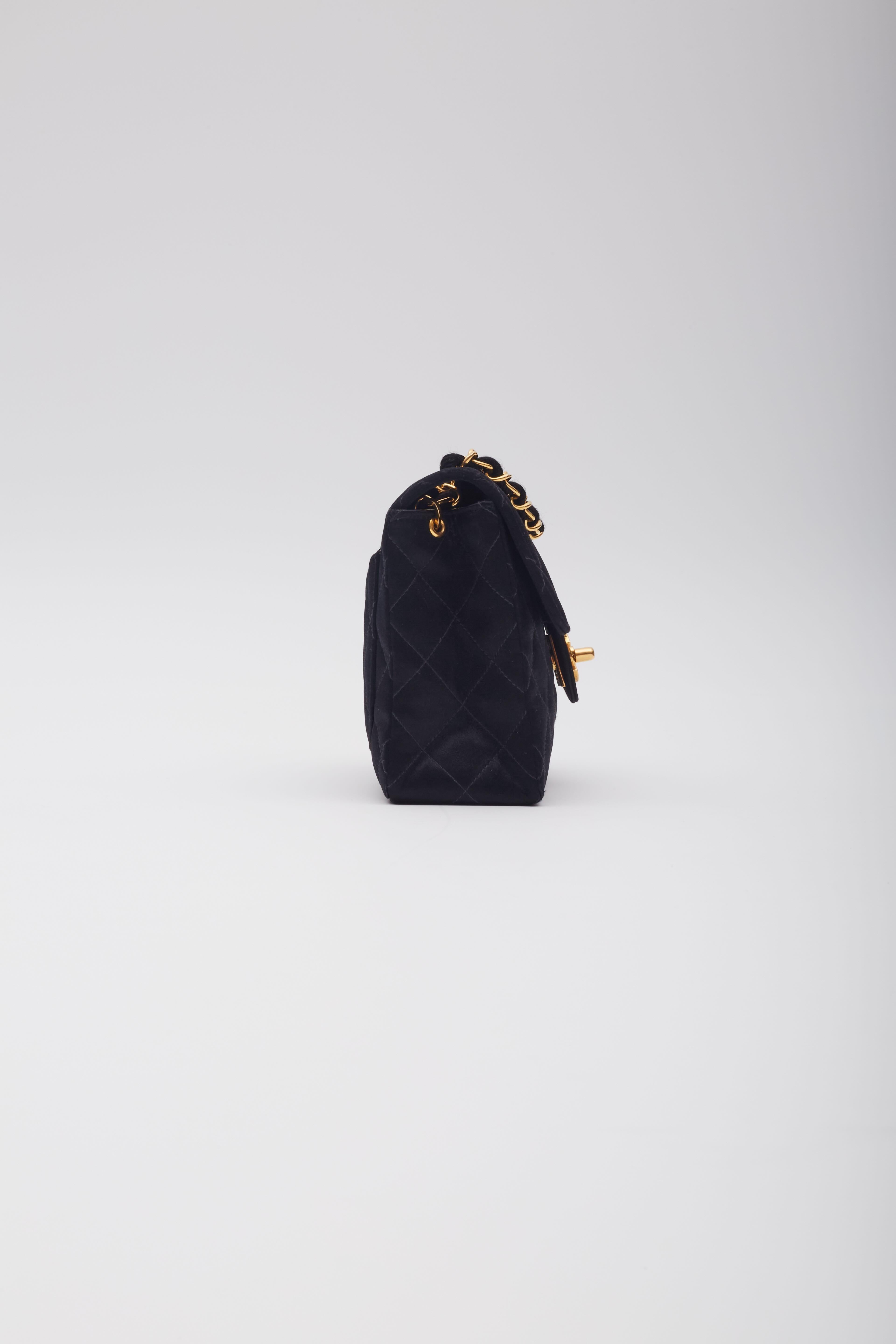 Chanel Satin Quilted Black Square Mini Flap Bag For Sale 1