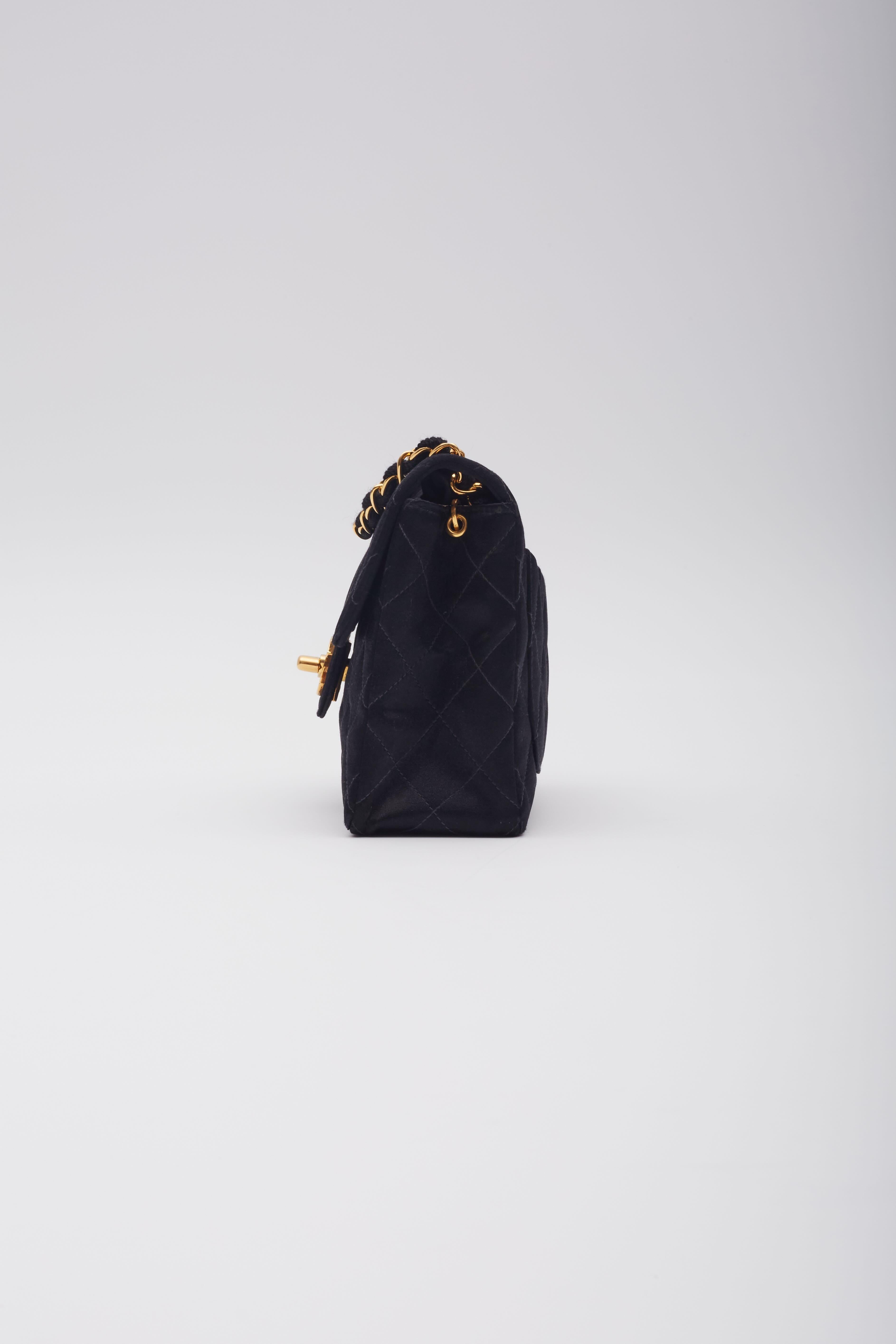 Chanel Satin Quilted Black Square Mini Flap Bag For Sale 2