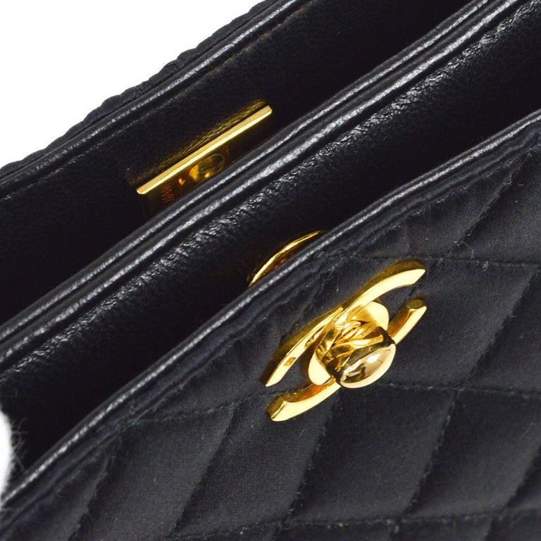 CHANEL Satin Quilted Gold CC Small Top Handle Evening Bag