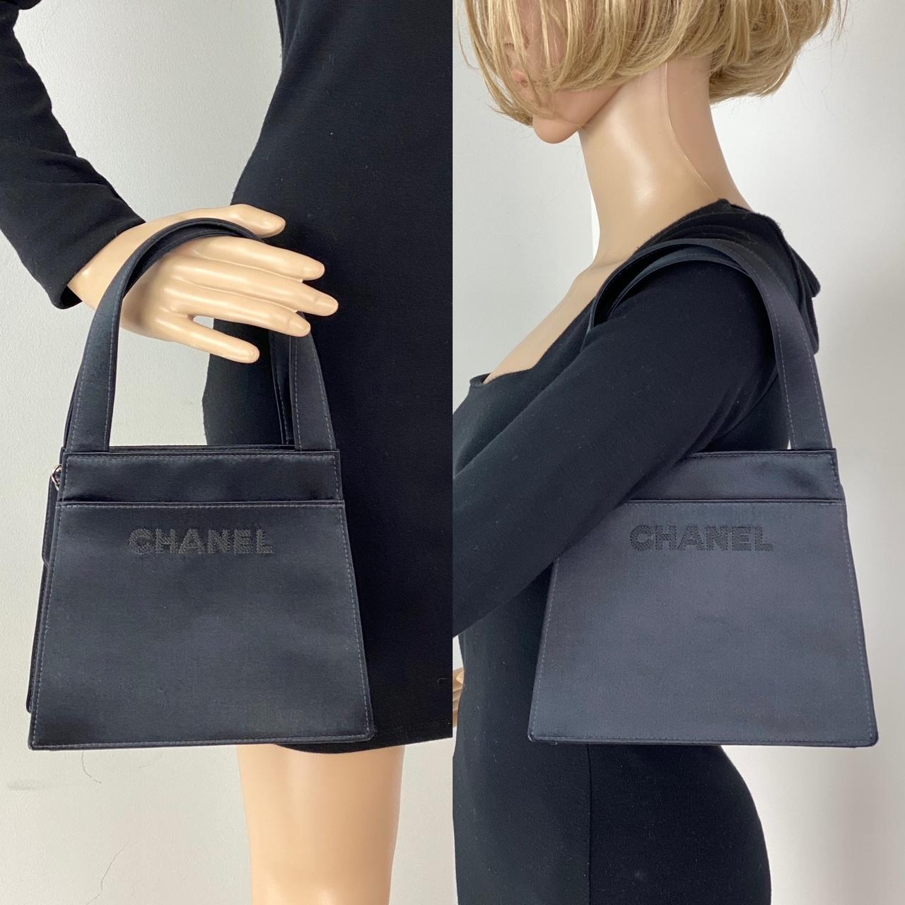 Chanel Satin Vintage Black Mini Handle Tote Bag Purse Handbag  8