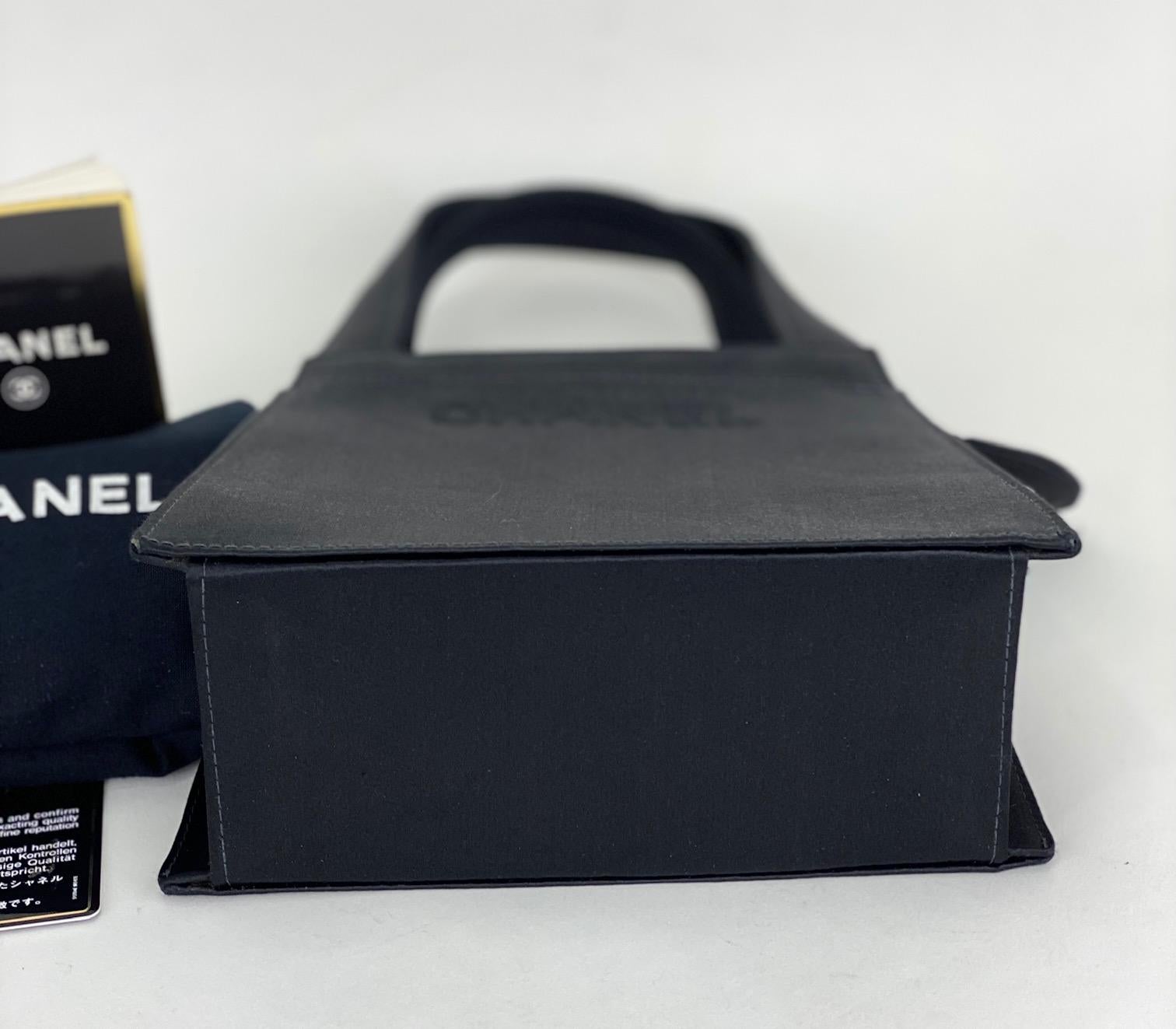 Chanel Satin Vintage Black Mini Handle Tote Bag Purse Handbag  2