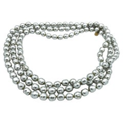 CHANEL SAUTOIR silver barock pearls, 160 cm long, signed Chanel 1981