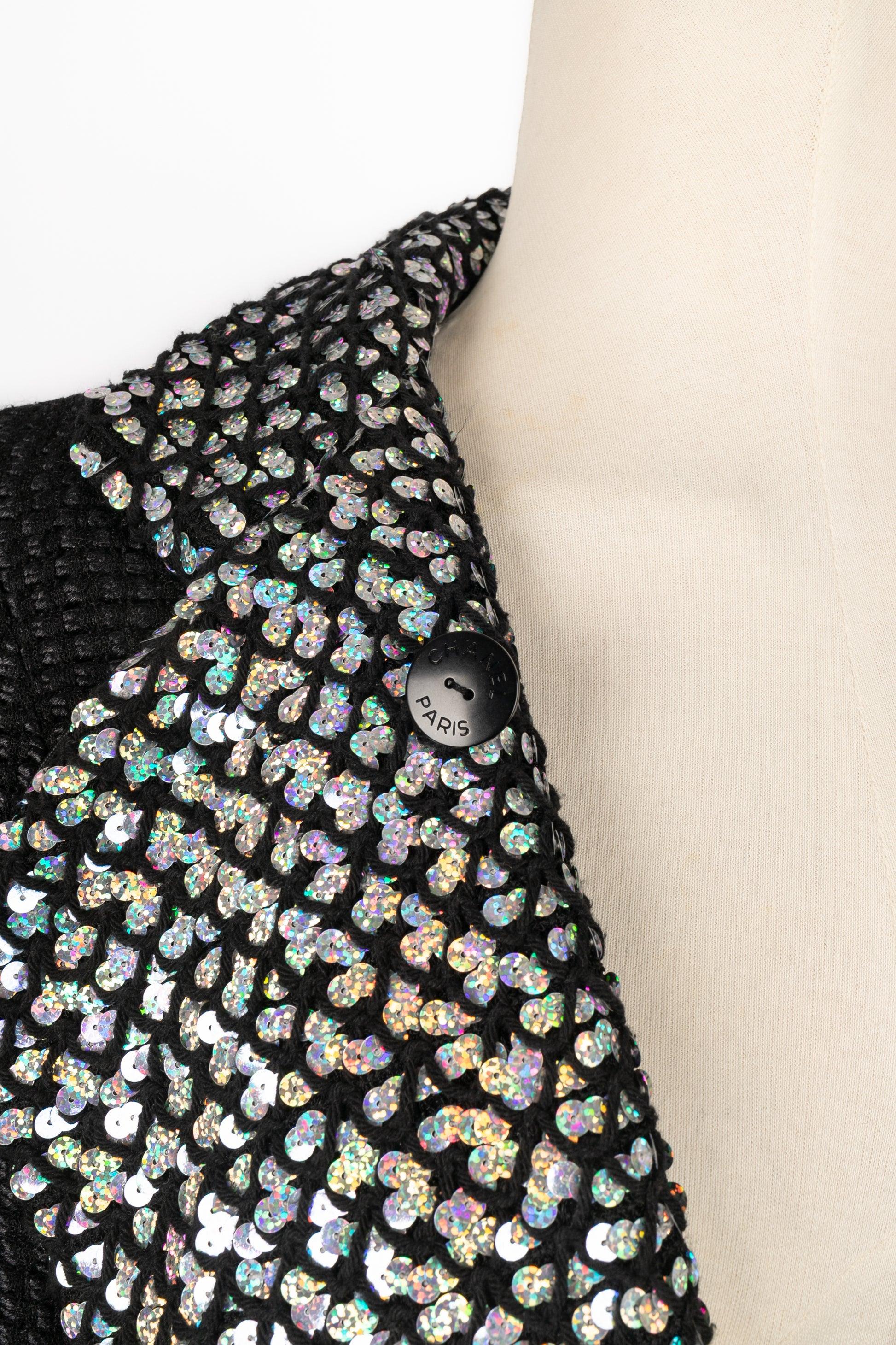 Giacca Chanel 'Scales' in tweed nero in vendita 2