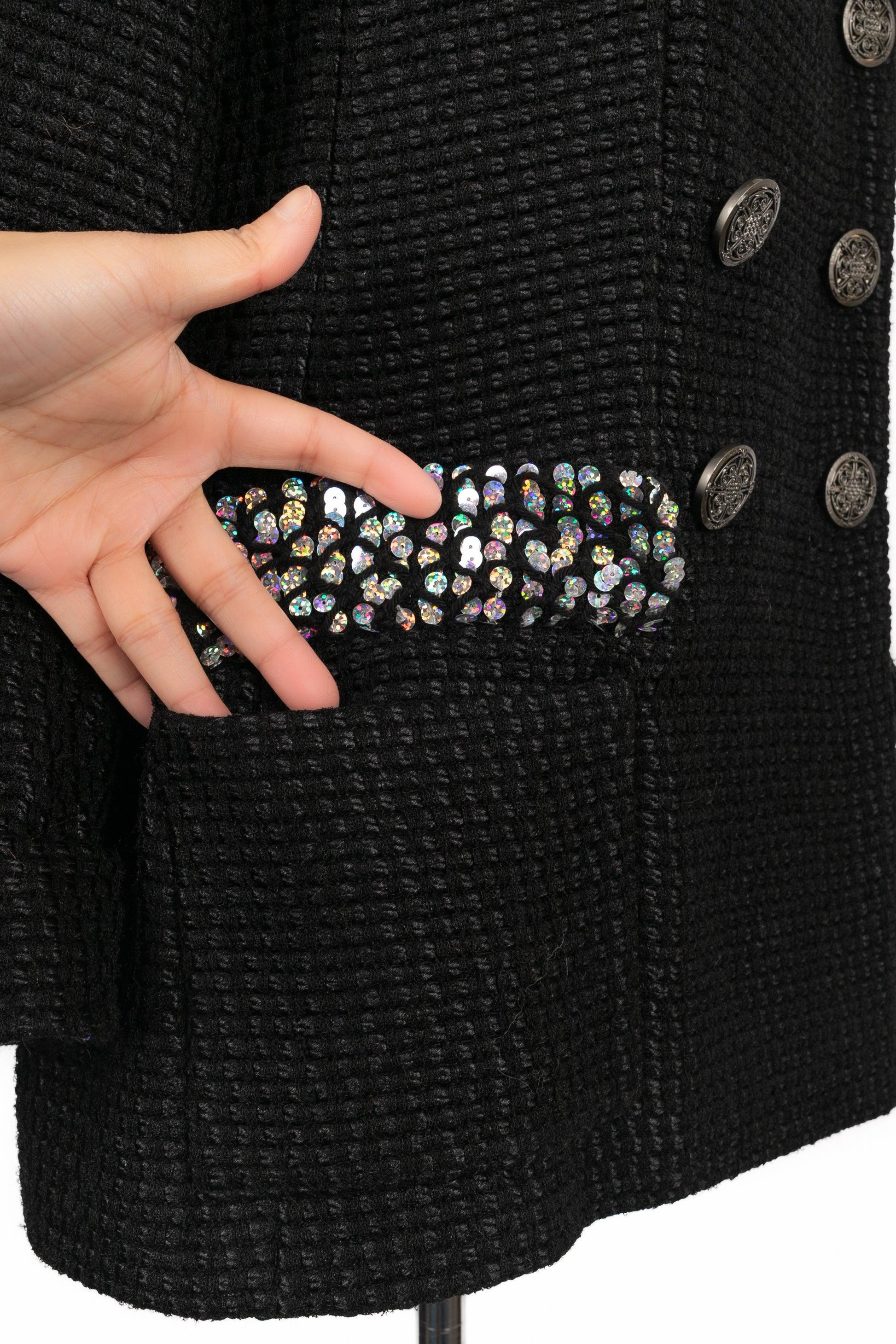 Giacca Chanel 'Scales' in tweed nero in vendita 3