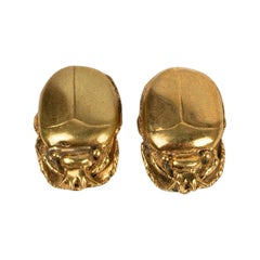 Chanel "Scarabée" Golden Metal Clip Earrings Featuring a Beetle