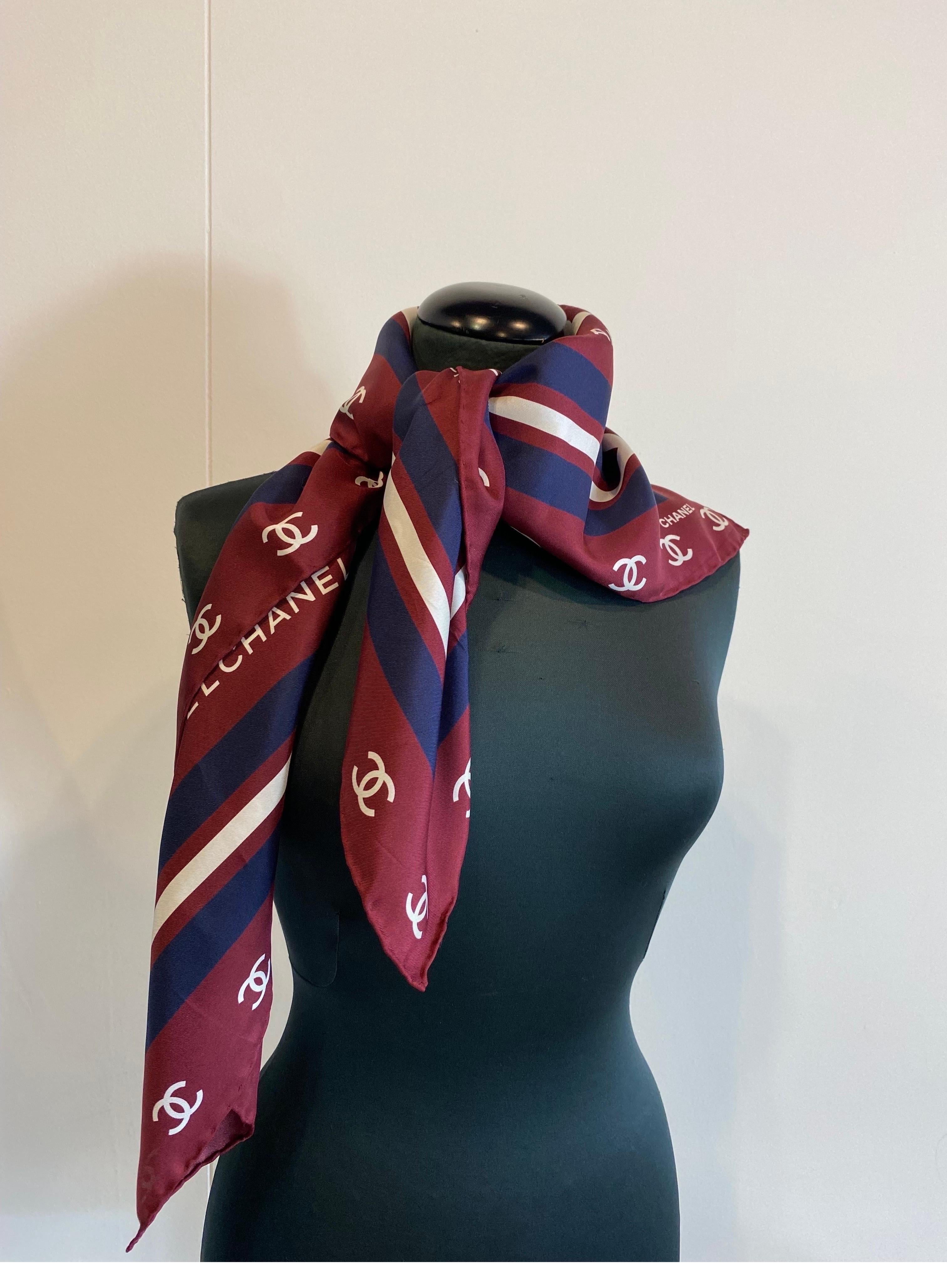 Chanel scarf foulard carrè bordeaux 2