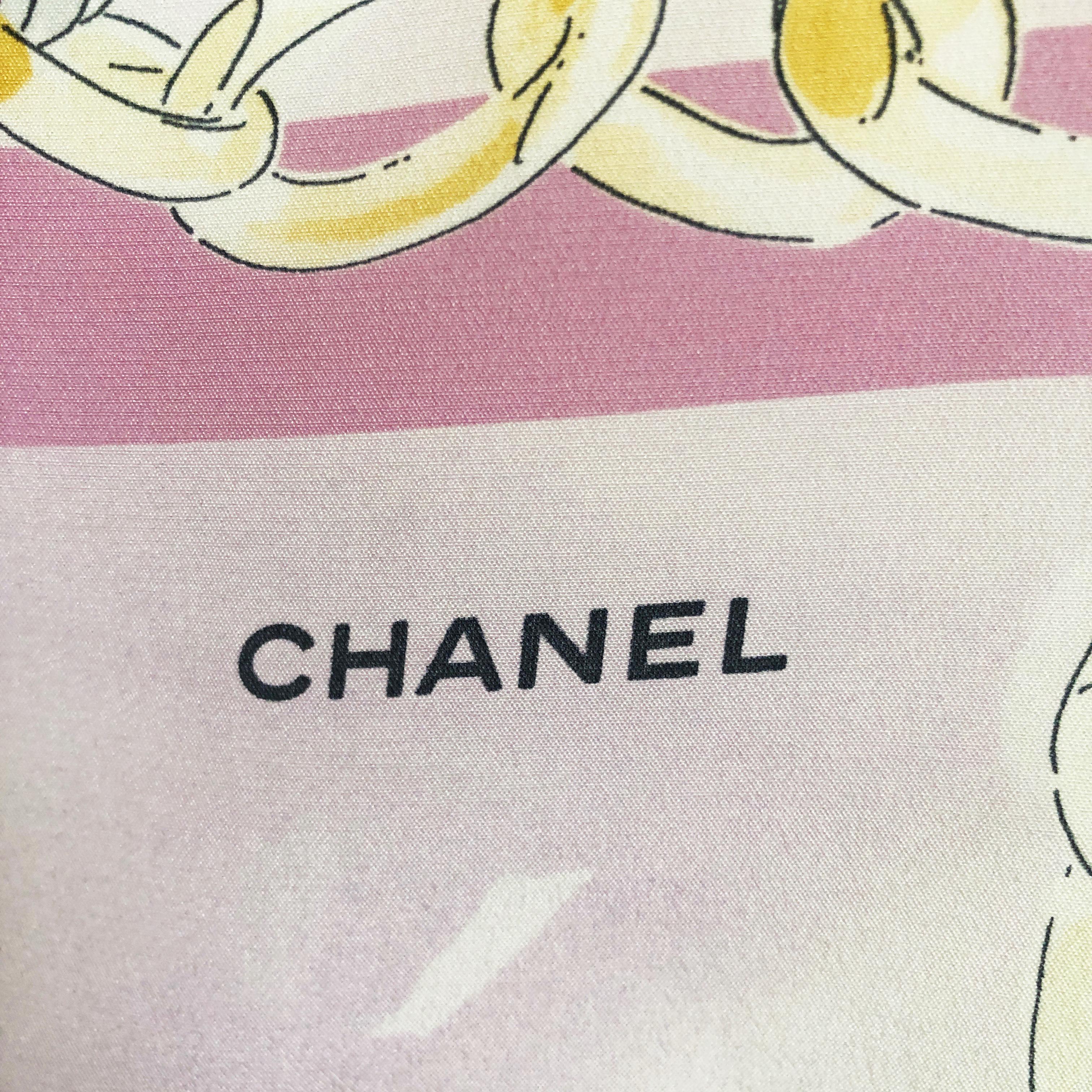 Chanel Scarf Shawl Silk Graphic Bijoux Jewelry Pearls Motif CC Logo 34in  For Sale 2