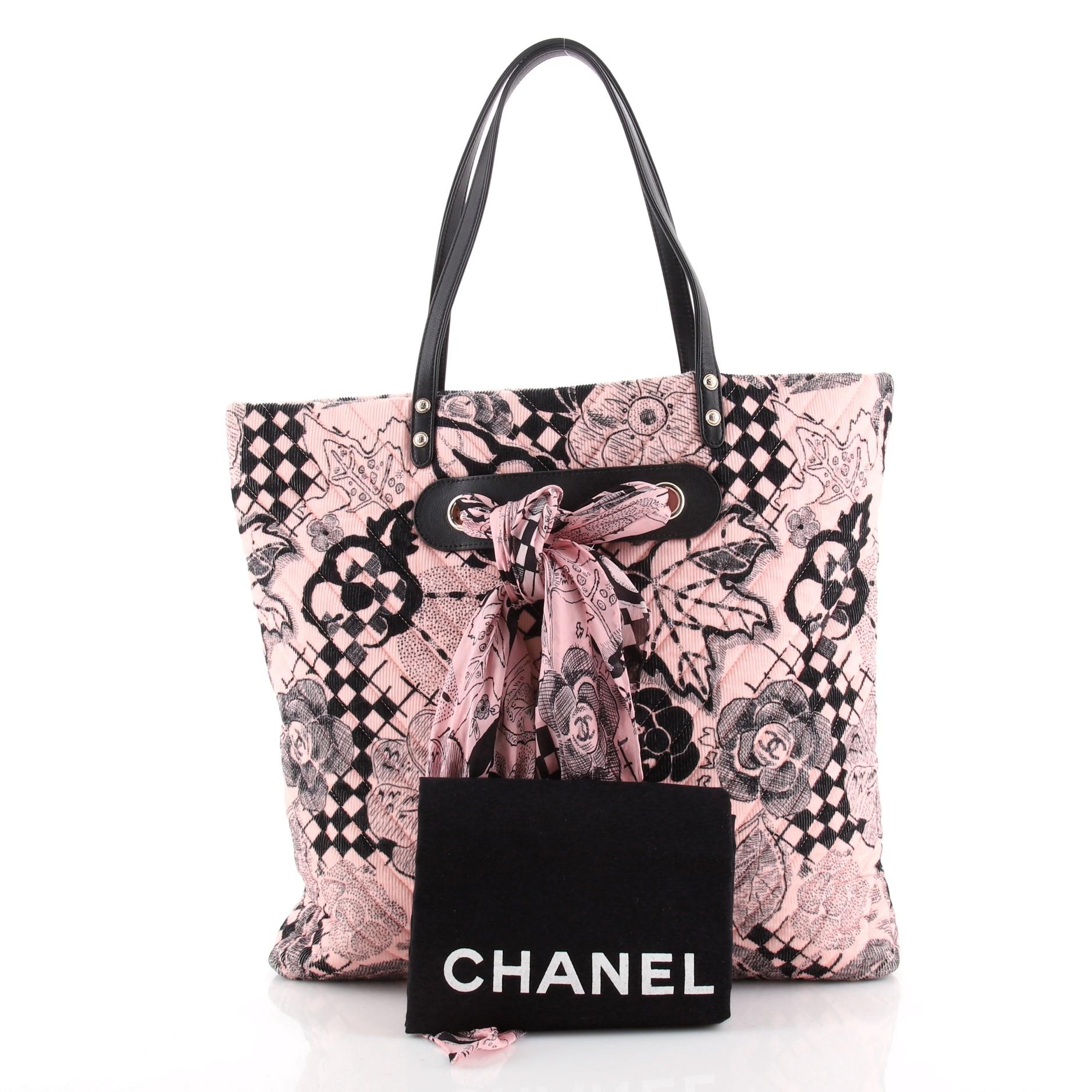 Chanel Scarf Tote Quilted Corduroy with Silk at 1stDibs